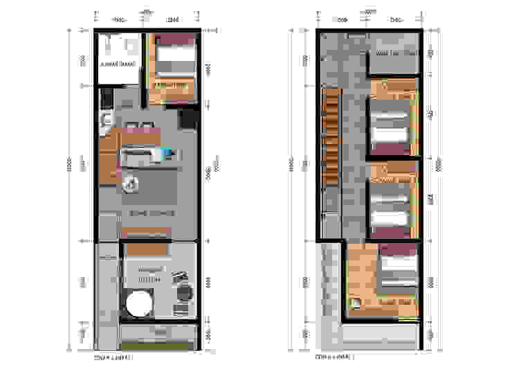 Denah lantai 1 & 2: Rumah tinggal oleh SODA Indonesia, Modern Kayu Lapis 