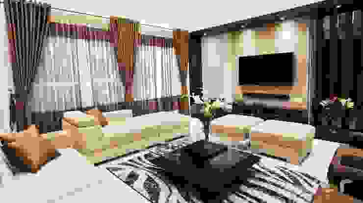 Living room -tv unit Interiors by ranjani Modern living room Wood Brown Plant,Furniture,Property,Couch,Building,Comfort,Interior design,Lighting,Living room,Picture frame