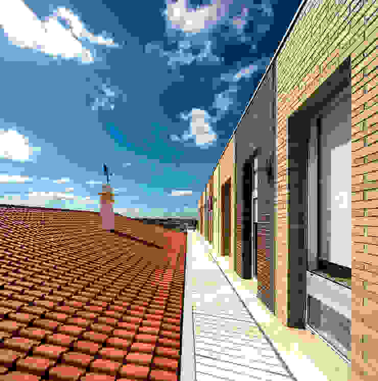 Ligação entre o existente e o novo Escolas modernas por NOZ Arquitectura Moderno Tijolo