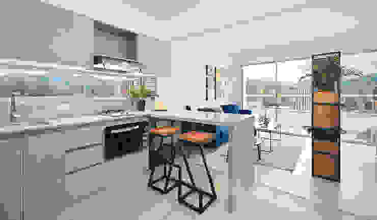 Aparta estudio Monteazul 48 metros cuadrados, Maria Mentira Studio Maria Mentira Studio Built-in kitchens Chipboard Grey