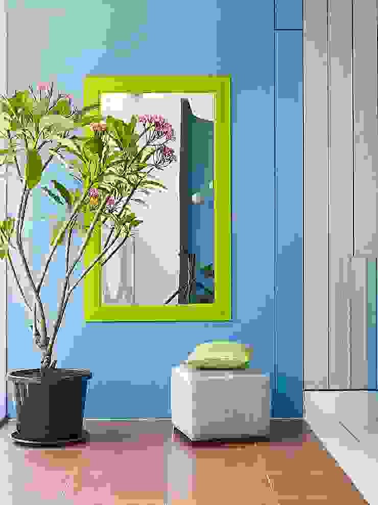 Colour inspired spaces, Papersky Studio Papersky Studio Rustic style corridor, hallway & stairs Plant,Flowerpot,Houseplant,Azure,Rectangle,Purple,Door,Wood,Interior design,Yellow