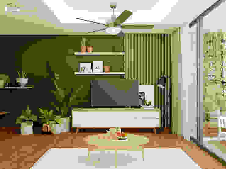 livingroom Green Interior Tropische Esszimmer Holzwerkstoff Grün