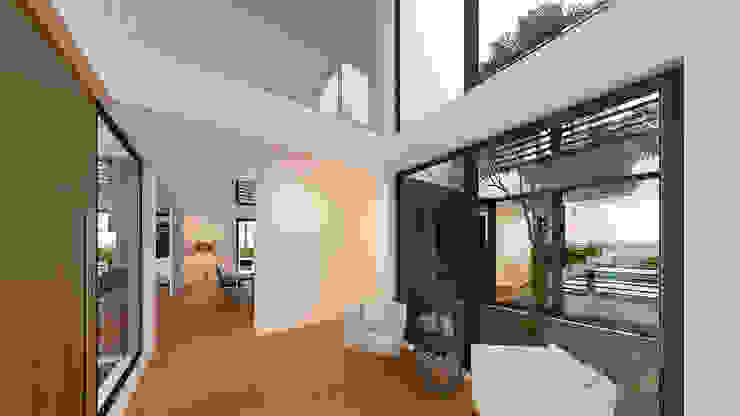 Couloir, entrée, escaliers modernes par Traçado Regulador. Lda Moderne Bois Effet bois