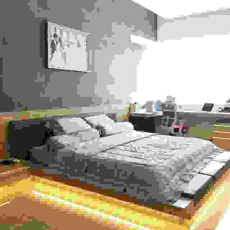 Lighthouse Architect Indonesia Camera da letto minimalista Effetto legno