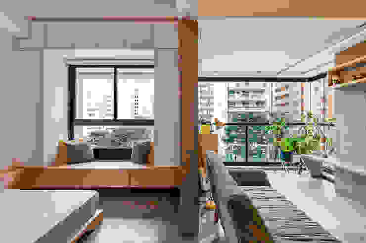 Sala de estar e quarto integrados ODVO Arquitetura e Urbanismo Salas de estar modernas sala de estar,cimento queimado,conceito aberto,conceito integrado,reforma