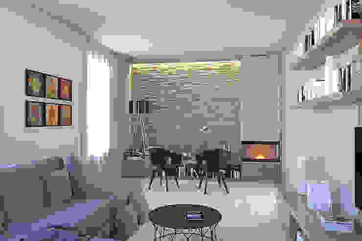 L'angolo stufa in soggiorno 3d-arch Soggiorno moderno soggiorno,living,parete,pietra,stufa,camino,pavimento,divano