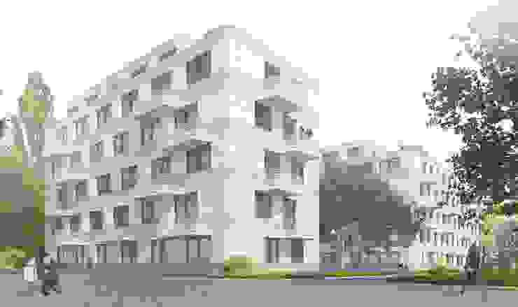 Wohnen am Leopoldplatz // 130 Mietwohnungen designyougo - architects and designers Mehrfamilienhaus Stahlbeton Weiß KFW55,WDVS,Runde Ecken,Balkon,Stahlgeländer,Doppelfenster