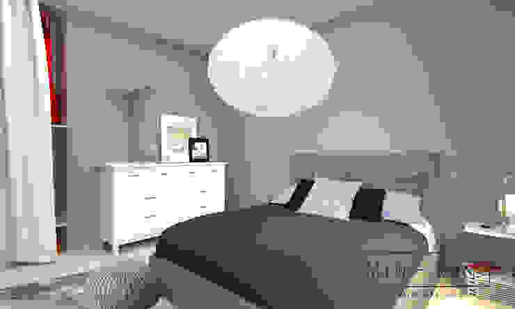 Bilocale Grigio - Rendering Camera da letto MINIMAL | Laboratorio d'Interni Camera da letto in stile scandinavo Grigio camera,cassettiera,bilocale,letto imbottito,interior design,lampadario
