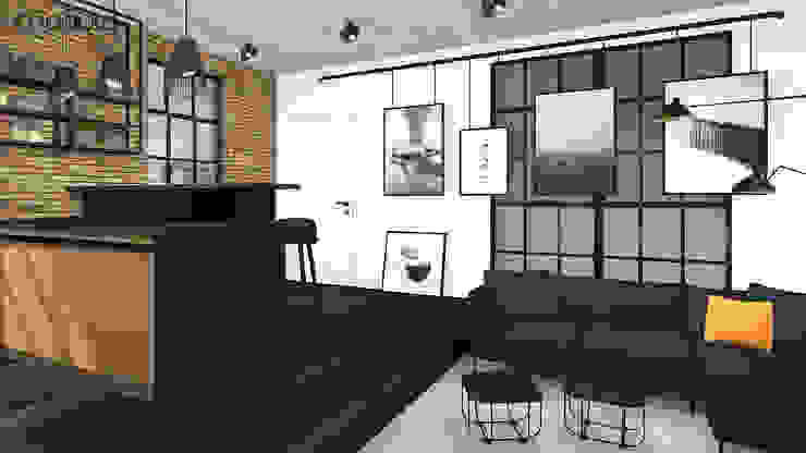 MIESZKANIE w stylu industrialnym MODULO Pracownia architektury wnętrz Industrialny salon