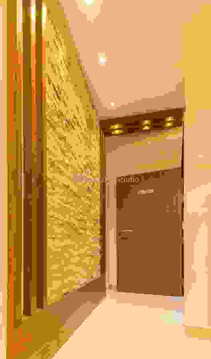3 bhk complete home interiors in Blue Ridge Township ( Pune) The D'zine Studio Modern corridor, hallway & stairs