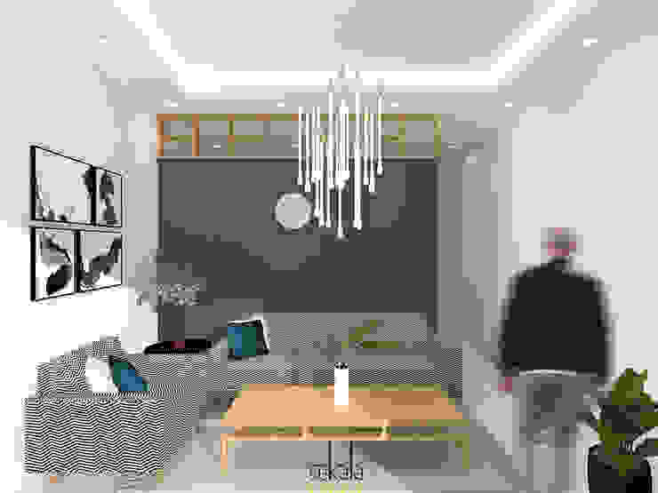 Desain Ruang Tamu (Guestroom Area) SEKALA Studio Ruang Keluarga Modern Batu Bata Grey