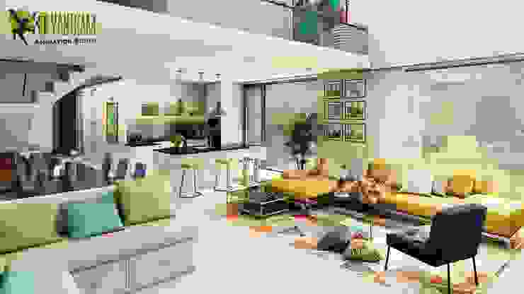 3d Interior Open Kitchen With Living Room Rendering Services