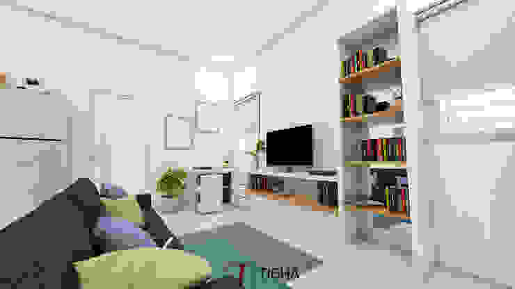 Living Room Tigha Atelier Ruang Keluarga Minimalis White