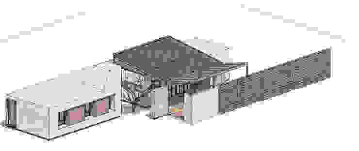 Diseño de casa de 140 m2 con techo a dos aguas, galería y patio en