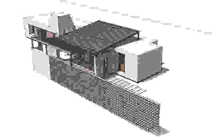 Diseño de casa de 140 m2 con techo a dos aguas, galería y patio en