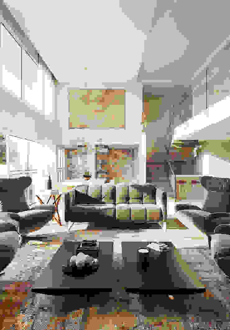 Estar Jantar - Duplex Triple Arquitetura Inteligente Salas de estar minimalistas Mármore Ambar/dourado