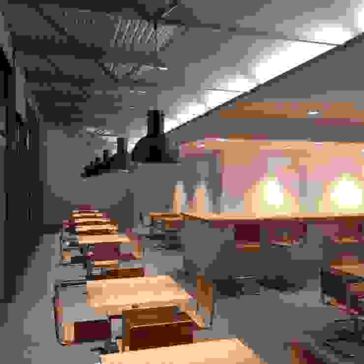 Visual de la zona bar norte de noche homify Espacios comerciales estructura,madera,iluminación,Bares y Clubs