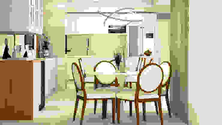 Sala de jantar integrada a Espaço Gourmet Malu Zanatto Arquitetura Salas de jantar clássicas Mármore Branco saladejantar,espaçogourmet,ilha,lustre,mesaredonda