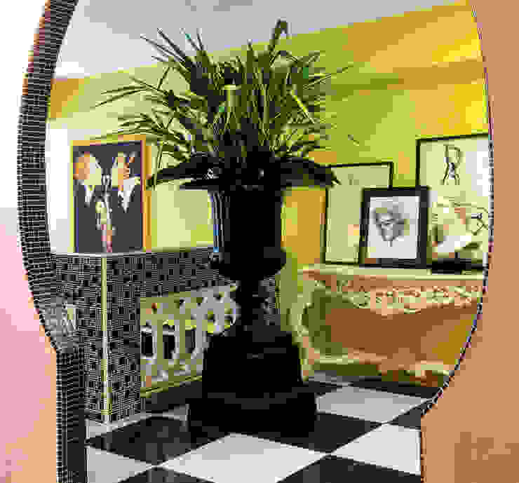 Entrance Design by Design Intervention Design Intervention Eclectic style corridor, hallway & stairs Multicolored eclectic,eclectic home,eclectic design,eclectic decor,black white marble,black white floor,yellow walls,painting