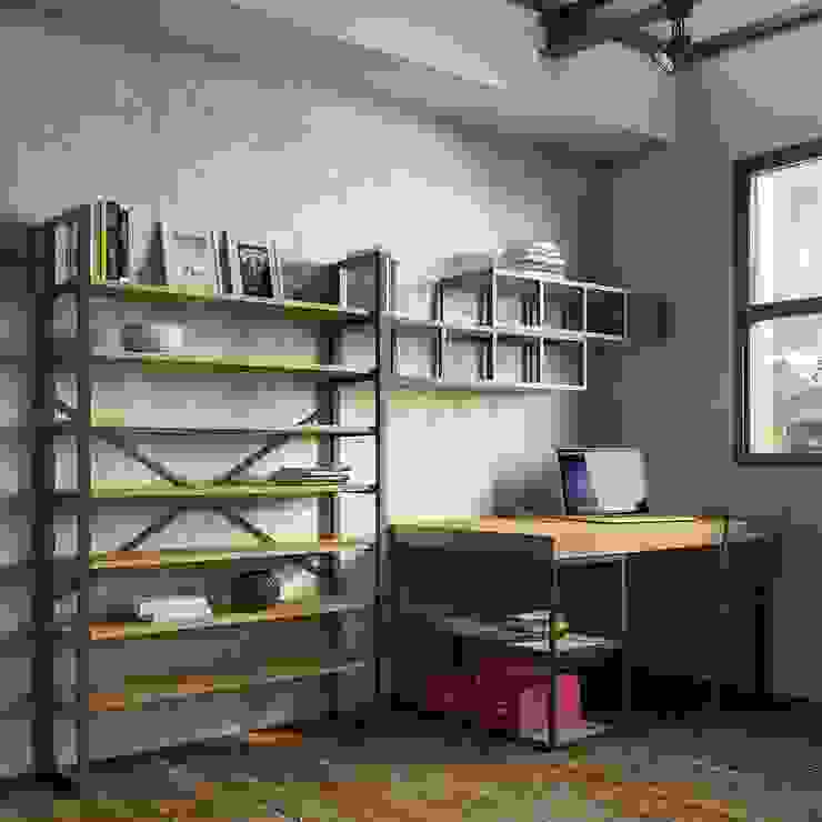 Idee per l'arredamento del salotto in stile Industrial, CasaArredoStudio CasaArredoStudio Ruang Keluarga Gaya Industrial Shelves