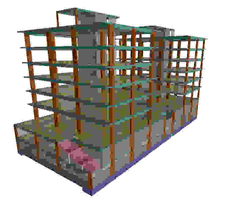 Imagem 3D da estrutura da edificação Screenproject Consulting Engineers Lda Habitações multifamiliares Projeto estrutura,Projeto estabilidade,Casa contentor,BIM,CYPE,construção,Projeto engenharia
