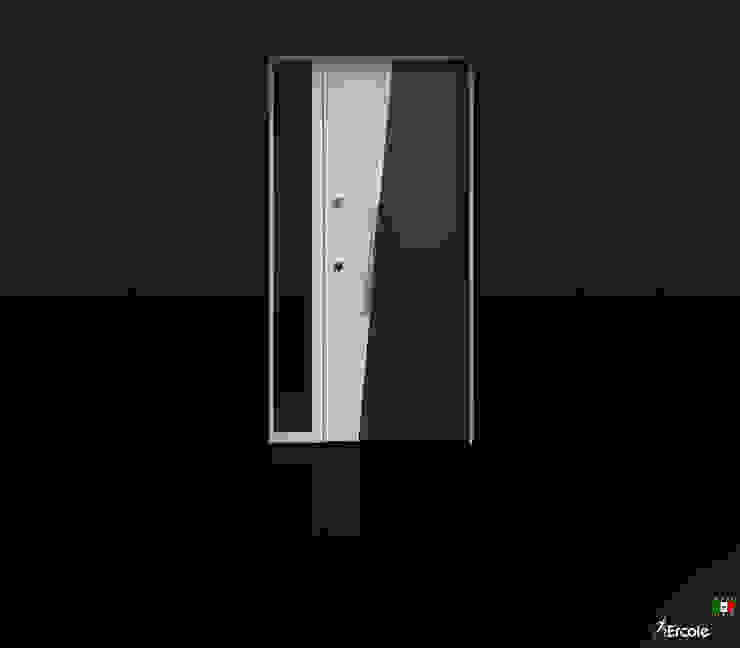 Porta d'ingresso in acciaio, Ercole Srl Ercole Srl Porte d’ingresso Rettangolo,apparecchio,Font,Bicchiere,Buio,Porta,Fotografia monocromatica,Trasparenza,Alluminio,Materiale trasparente