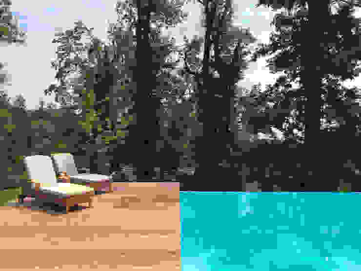 Holzdeck und Infinity Pool Kirchner Garten & Teich GmbH Infinity pool Weiß Infinity Pool,Swimmingpool,Holzdeck,Badespaß,Naturstein,Überlaufrinne