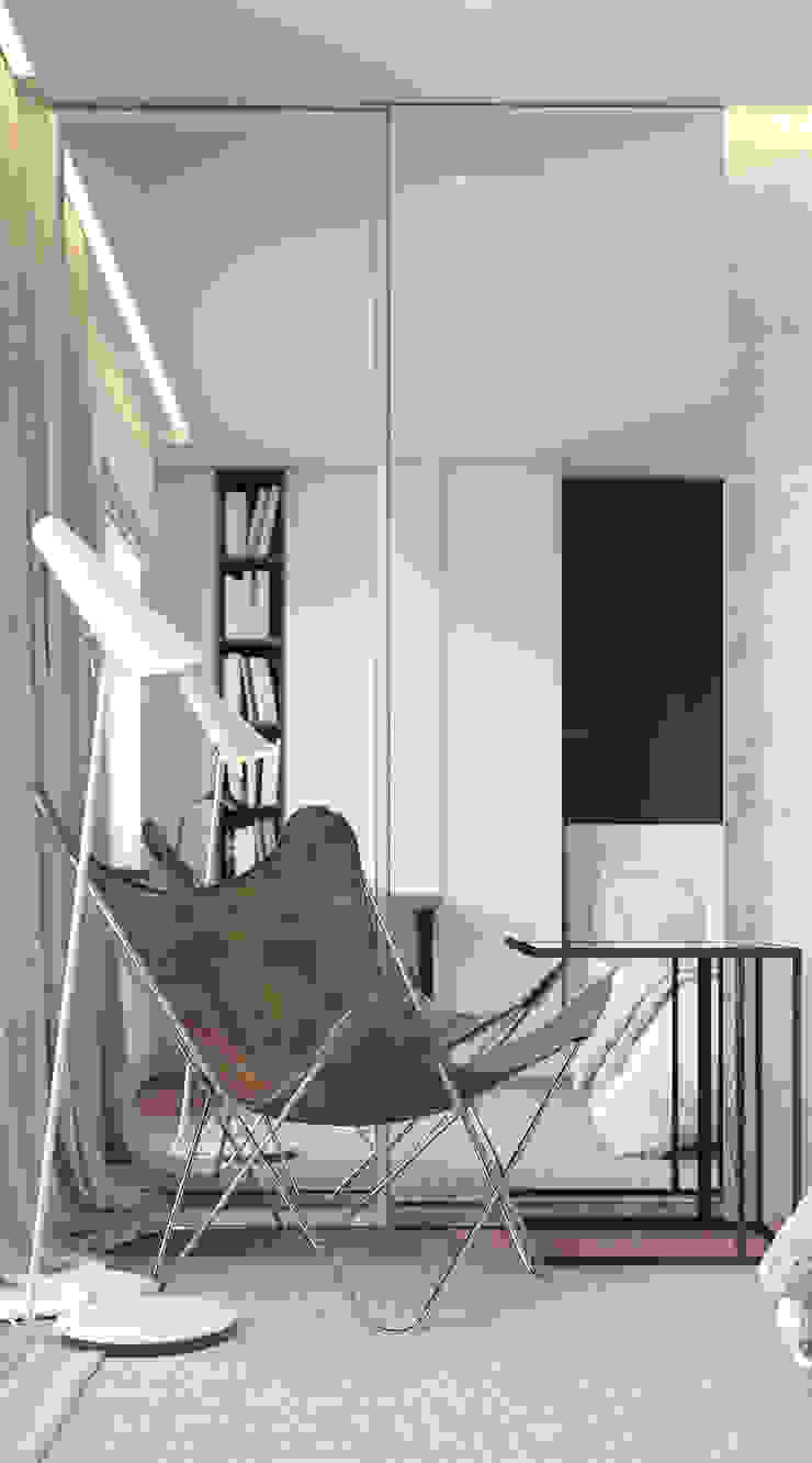 DEPTH project J.Lykasova Спальня в стиле минимализм кресло,торшер,шкаф,тв,зона тв,столик,спальня,книжный шкаф,стеллаж