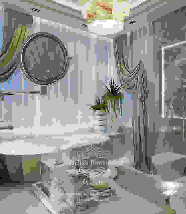 Дизайн-проект интерьера ванной комнаты с панорамным окном в ЖК Дубровская Слобода Дизайн-студия элитных интерьеров Анжелики Прудниковой Ванная в классическом стиле