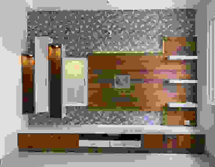 TV Unit with Wall Paper U and I Designs Living roomTV stands & cabinets