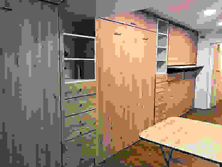 Diseño e instalación de muebles funcionales para todo un depto. estudio., Kamas y Petacas Kamas y Petacas Kleines Schlafzimmer Holzspanplatte Holznachbildung