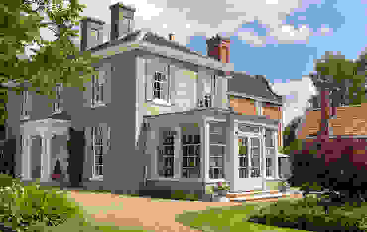 Alternative angle of a Georgian country house extended with a bespoke orangery Vale Garden Houses Konservatori Klasik Kayu White