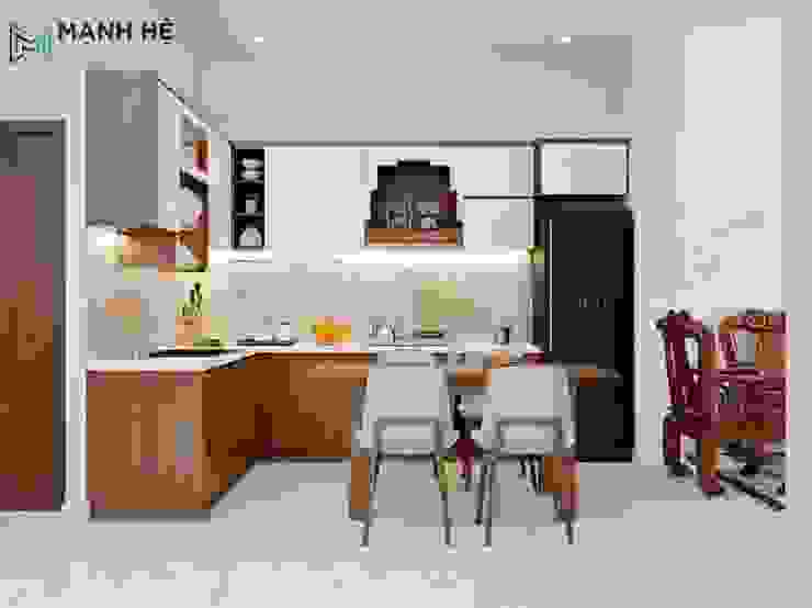 Bộ bàn ăn 4 ghế gỗ Melamine có vẫn gỗ đậm như gỗ tự nhiên Công ty TNHH Nội Thất Mạnh Hệ Nhà bếp phong cách hiện đại