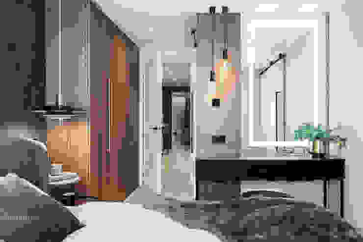 Realizacja projektu w Londynie Ambience. Interior Design Nowoczesna sypialnia