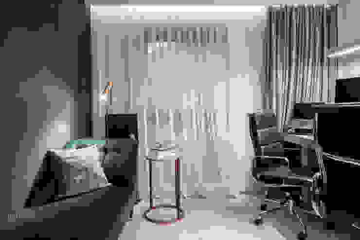 Realizacja projektu w Londynie Ambience. Interior Design Nowoczesne domowe biuro i gabinet