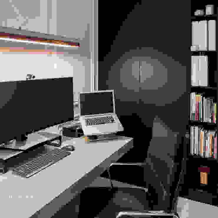 Realizacja projektu w Londynie Ambience. Interior Design Nowoczesne domowe biuro i gabinet