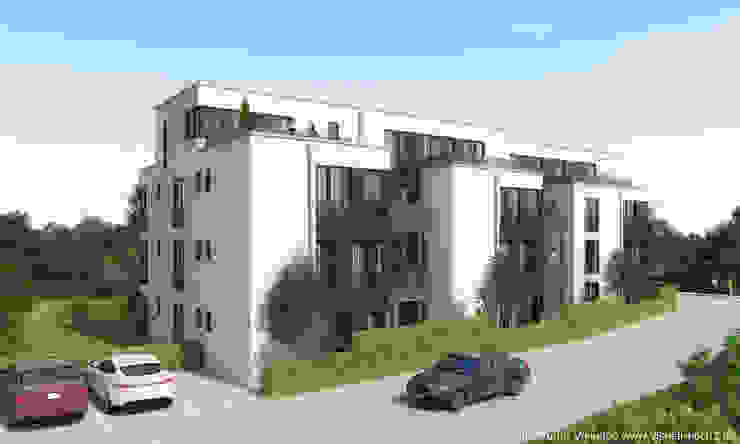 Architekturvisualisierung eines Mehrfamilienhauses Visuell³ - Architekturvisualisierung Mehrfamilienhaus Containerhaus, Rendering, Architekturvisualisierung