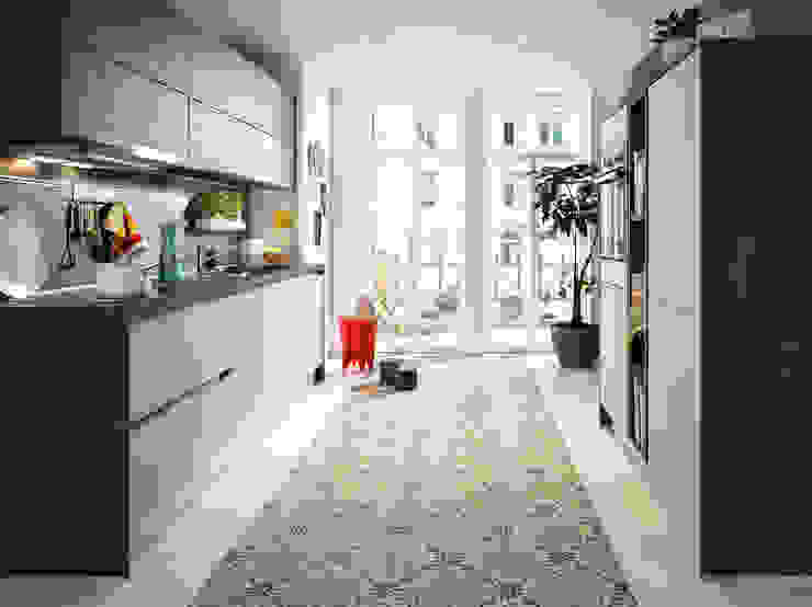 Stylische Küche in Beton-Optik von Global Küchen Spitzhüttl Home Company Küchenzeile Grau