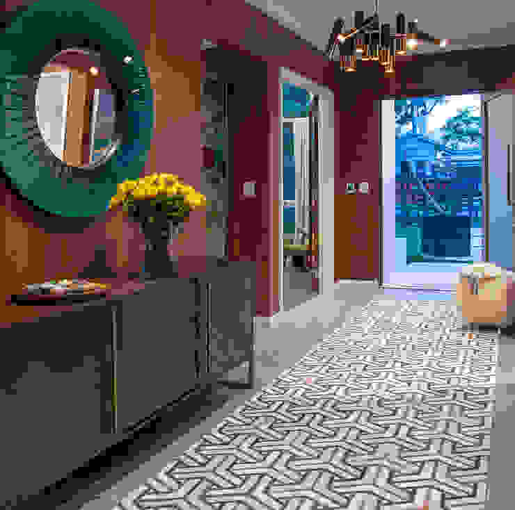 Mid-century Style Entrance Design Intervention Modern Corridor, Hallway and Staircase
