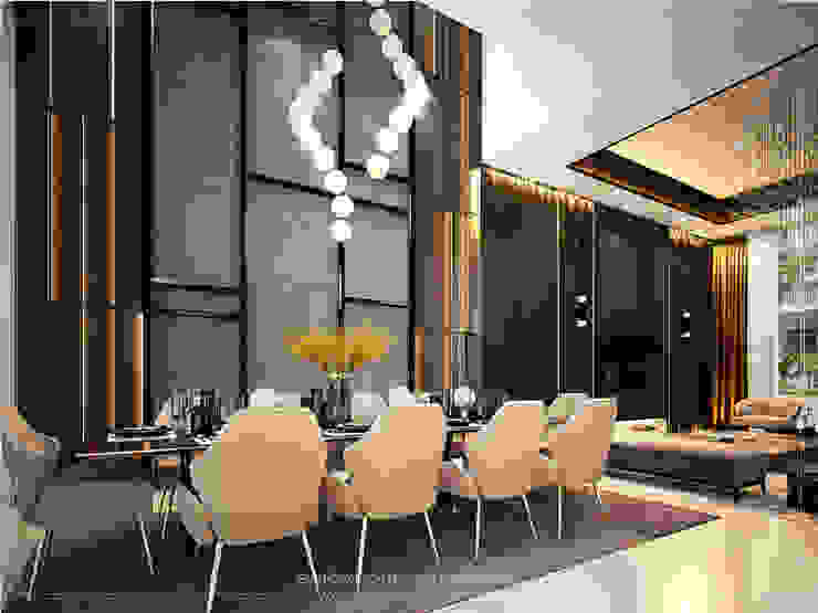 Gold Accented Luxury with Cove Lighting Singapore Carpentry Interior Design Pte Ltd Modern dining room Marble Amber/Gold