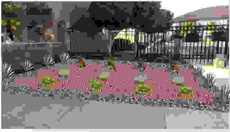 Propuesta de mejora de jardín acceso privada residencial. Agenda Verde Jardines en la fachada Caliza Rojo jardin, desertico, riego, agua, privada, jardinero, mantenimiento, poda, solar