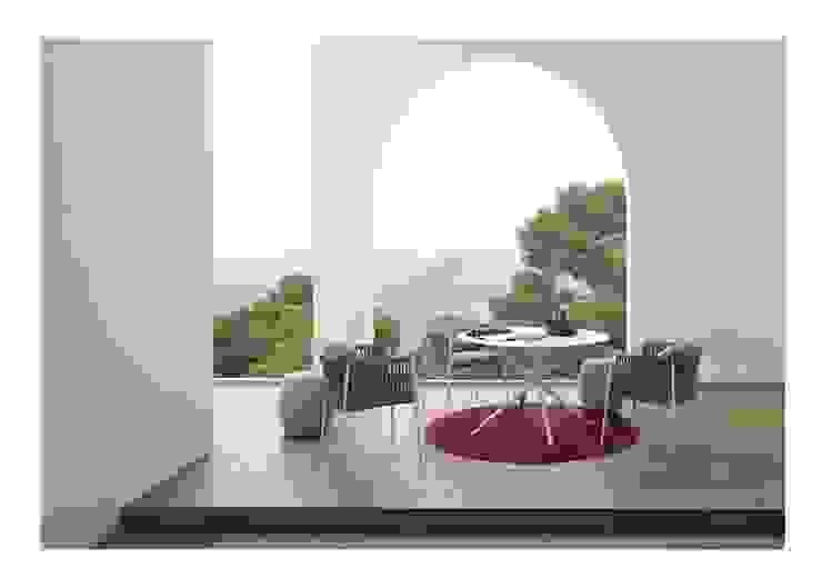 creare un elegante salotto stellato studio design d'interni Frigerio Lisa Balcone, Veranda & Terrazza in stile mediterraneo Grigio tavolo, poltrona, tappeto, giardino, balcone, esterno, alta qualita',Mobili