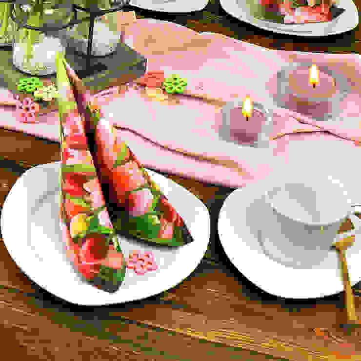Frühlingshafte Tischdekoration Tulpen auf Hellrosa Softsamt, Tischdeko-Shop.de Tischdeko-Shop.de Salle à manger rustique Multicolore Accessoires & décorations
