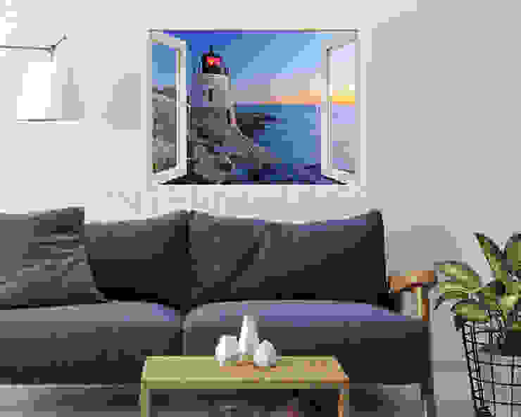Adesivo murale finestra tramonto “VISTA SUL FARO” – Natura – Finestra illusione INTERNI & DECORI Soggiorno moderno PVC Blu finestra adesiva, finestra effetto 3d, adesivi 3d, finestra illusione, faro, tramonto, mare
