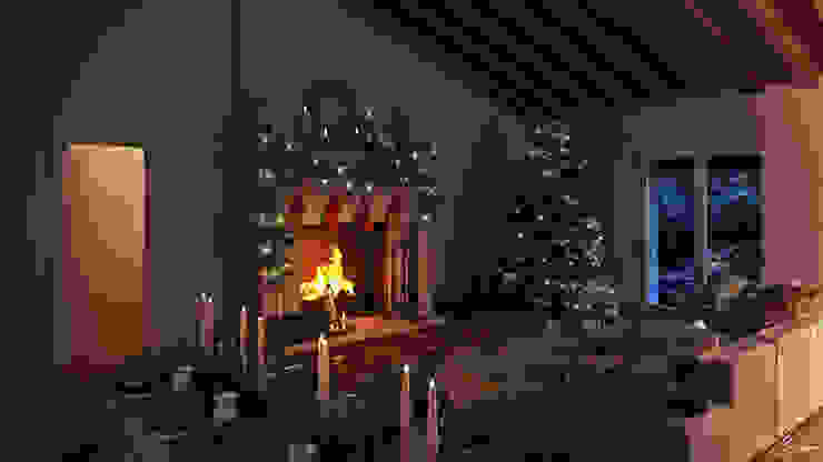 Merry Christmas Marcello Cesini Architetto Soggiorno moderno Blu natale, soggiorno, tavolo, camino, fuoco, albero, giochi, divano, santa claus