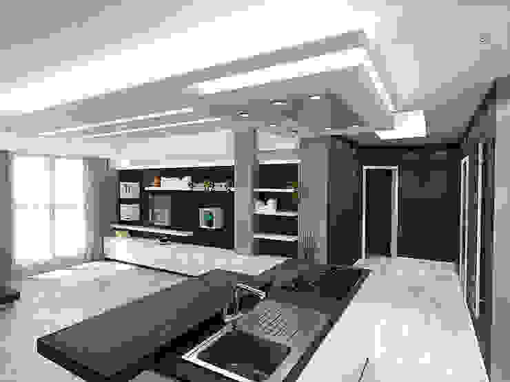 Soggiorno con cucina a isola Fanchini Roberto architetto - Archifaro Soggiorno moderno