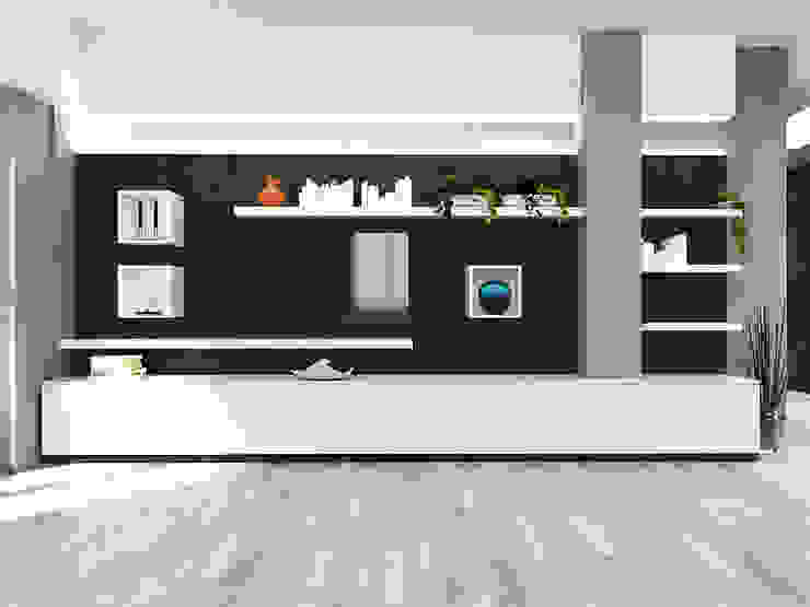 Soggiorno con cucina a isola Fanchini Roberto architetto - Archifaro Soggiorno moderno
