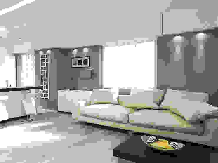 Soggiorno con cucina a isola Fanchini Roberto architetto - Archifaro Soggiorno moderno