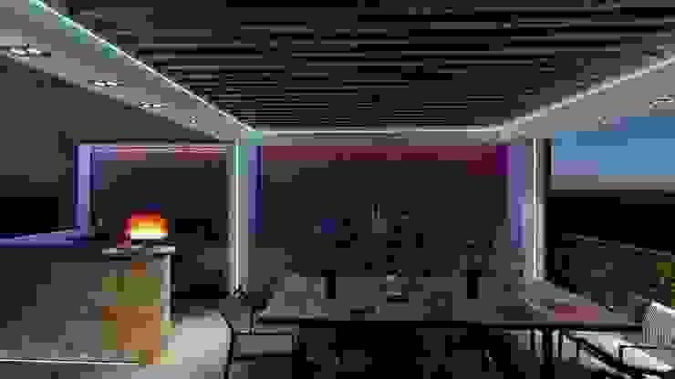 Terrazza notturna con led colorati MO.D'A Balcone, Veranda & Terrazza in stile moderno Legno Viola/Ciclamino