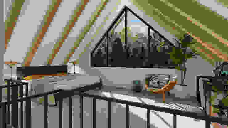 "Altes Häuschen" Schlafzimmer im Dachgeschoss MITKO DESIGN Moderne Schlafzimmer Einfamilienhaus, Haus, EFH, Umbau, Modernisierung, Renovierung, Wohnzimmer, Esszimmer, Küche, Bad, Badezimmer, Schlafzimmer, Büro, Visualisierung, Vintage, modern,